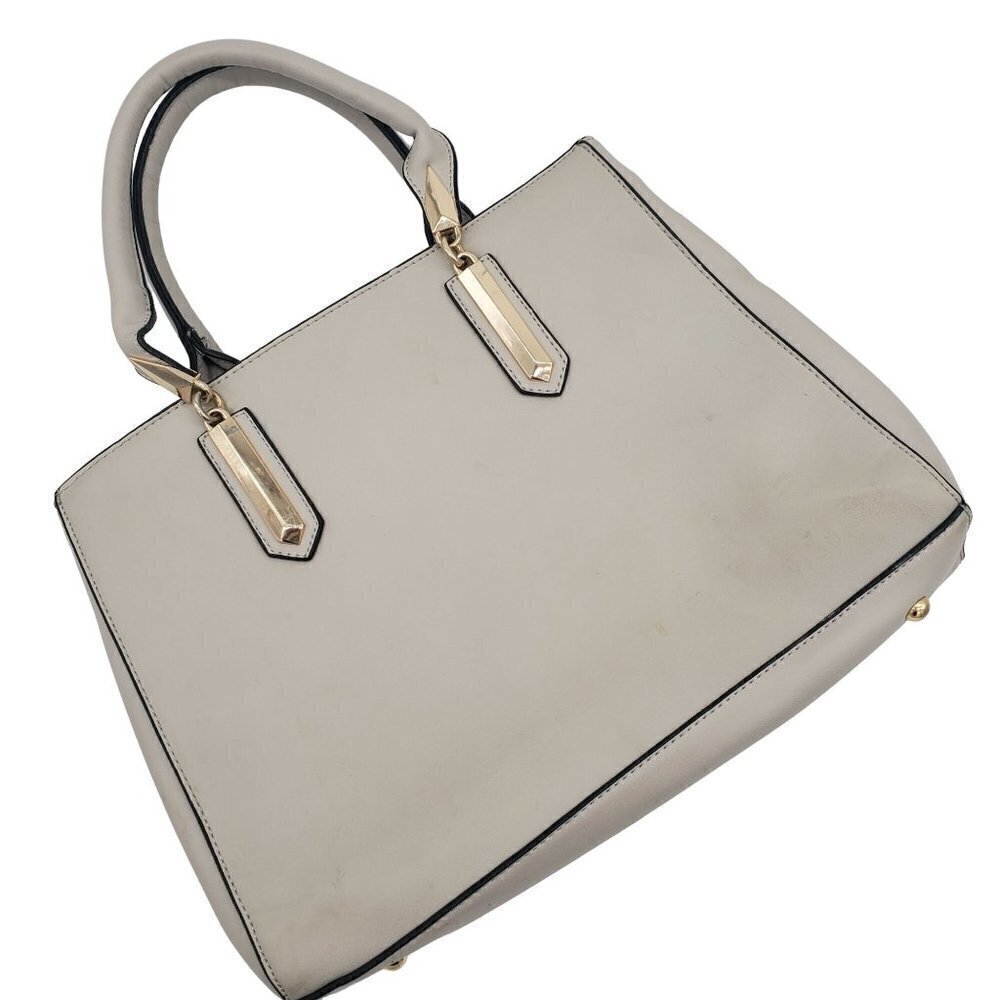 𝅺boutique Beige Vegan Leather Shoulder Handbag Tote Satchel Purse Pocketbook